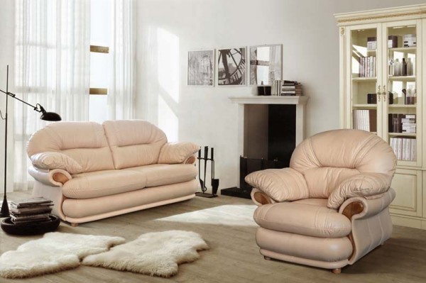 Набор мягкой мебели из кожи Орлеан (трехместный диван-кровать + 2 кресла)