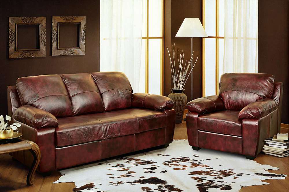 Набор мягкой мебели из кожи Питсбург (трехместный диван-кровать + 2 кресла)