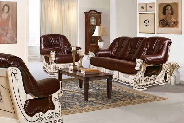 Набор мягкой мебели из кожи Фаворит Сл.Кость (трехместный диван-кровать + 2 кресла)