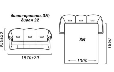 Комплектация трехместного дивана Омега с механизмом трансформации французская раскладушка